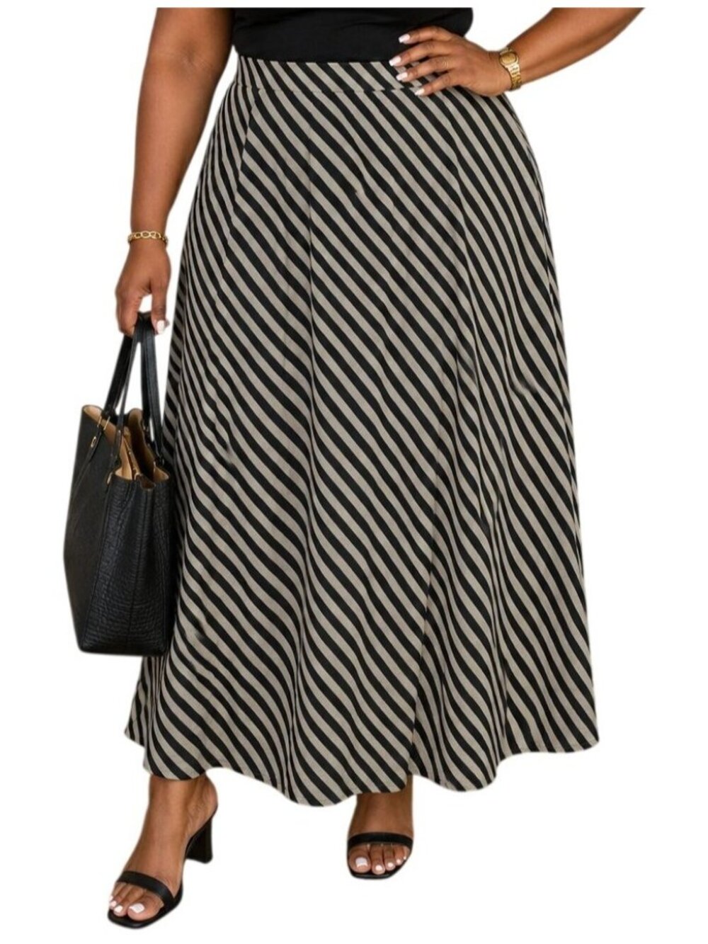 Jaclyn Smith Size Large Skirt Maxi Diagonal Stripe Elastic Waist Swing Style